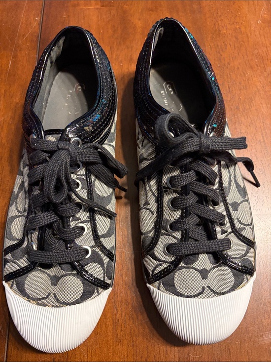 Coach Shoes - Coach Monogram Canvas Lace-Up Sneakers in Black and White